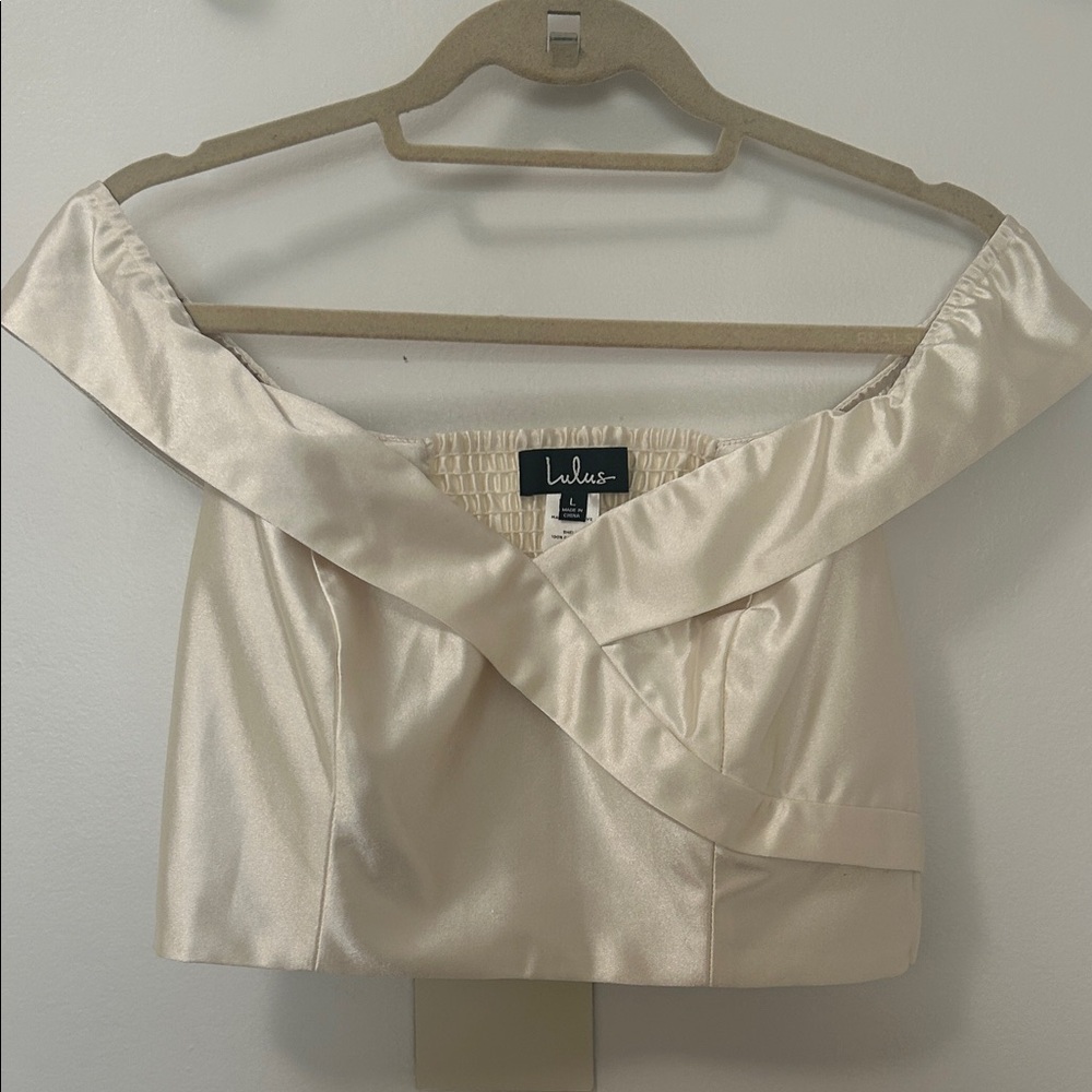 Lulus Cream Off-Shoulder Satin Top